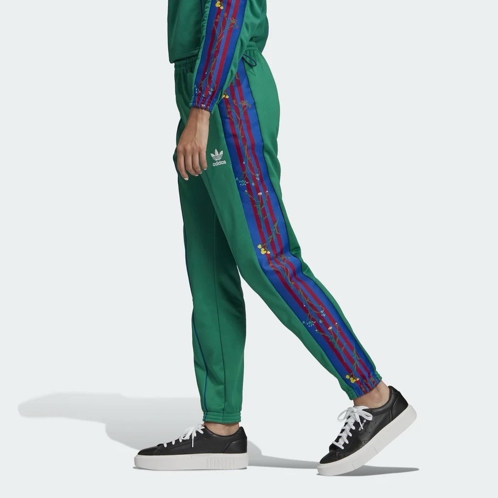 Adidas Originals XL Women's Green Floral Stripes Track Pants Joggers Adjustable